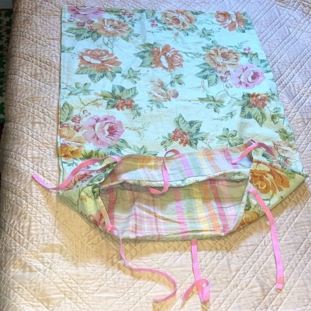 POTTERY BARN Teen LINEN Pink and Orange Roses Tie Closure Sham NEW Size Standard